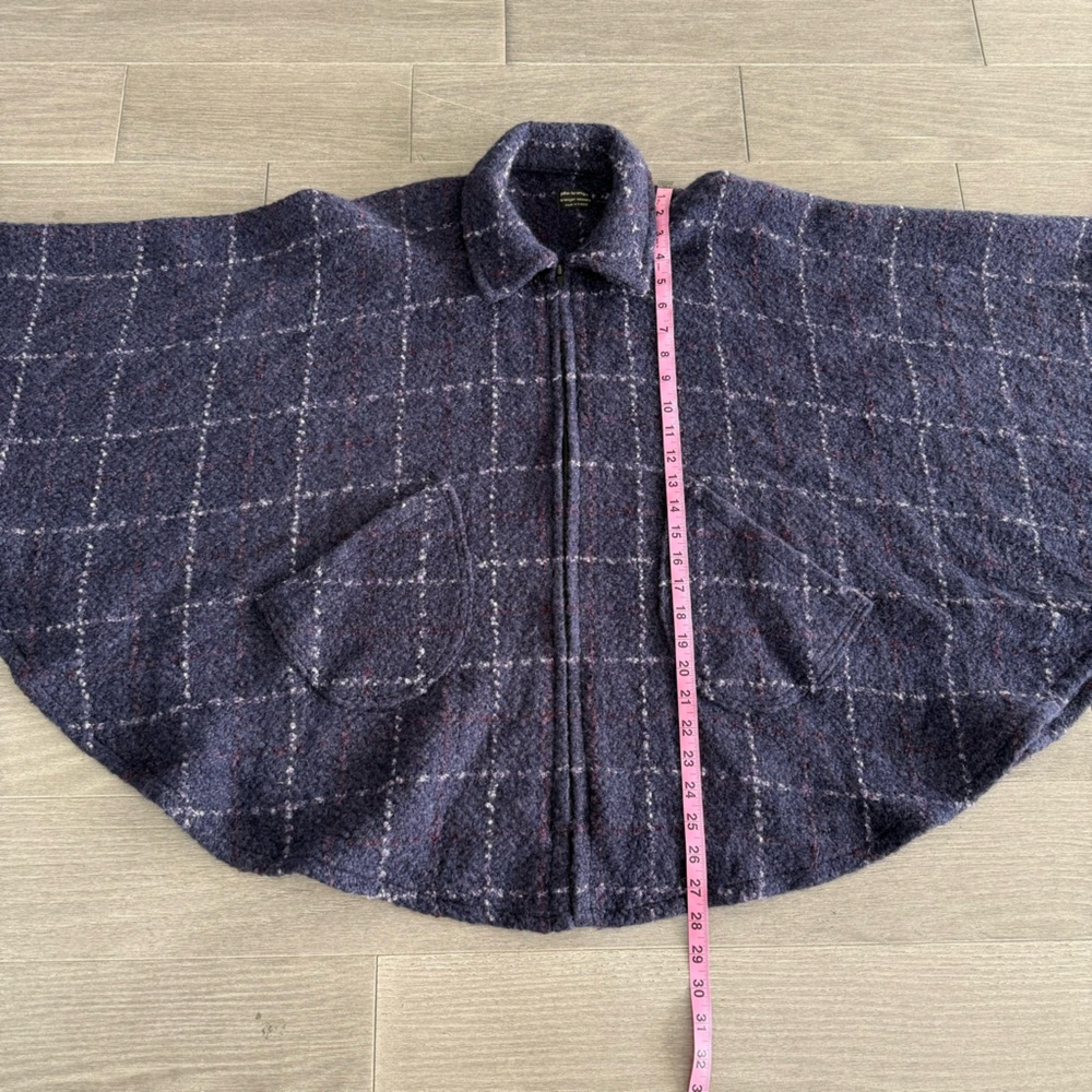 John Branigan Weavers Ireland Poncho Cape Jacket Blue Plaid Wool Tweed Boucle OS - Picture 15 of 16